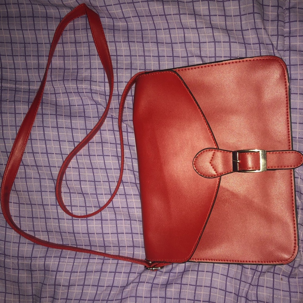 Red Buckle Crossbody Bag